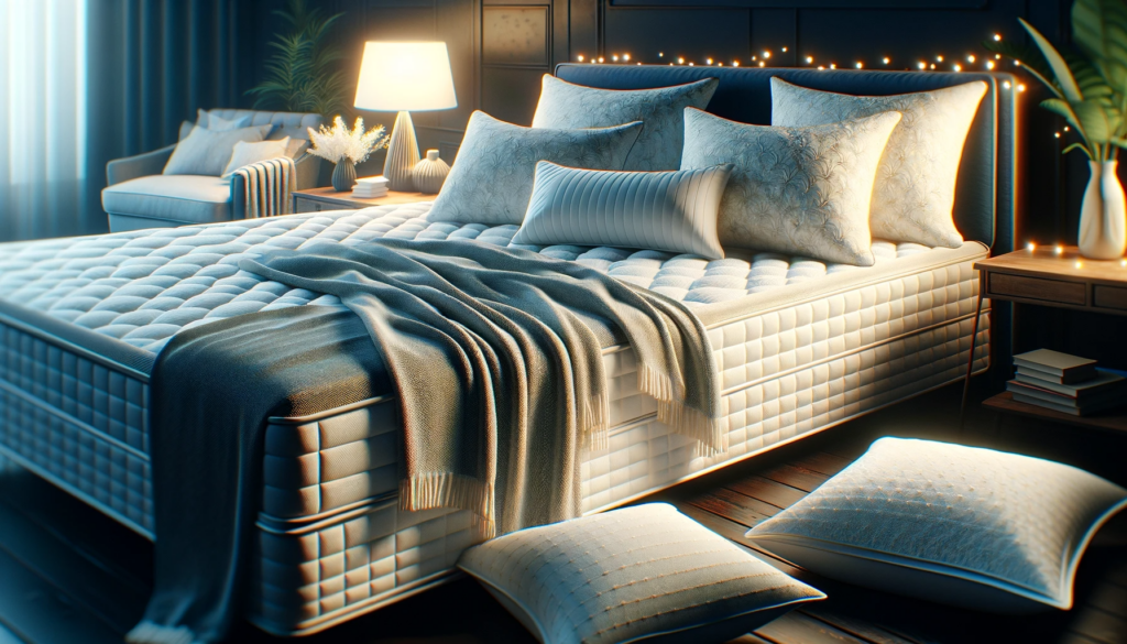 DALL·E 2024 01 20 15.15.01 An image showcasing high quality mattresses and pillows emphasizing their importance in improving sleep. The mattresses and pillows in the image are 睡眠品質不好?試試以下 6 種助眠飲料並搭配好睡的床墊