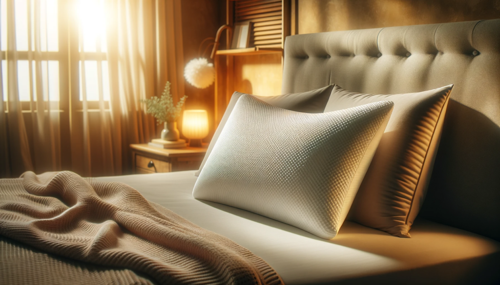DALL·E 2024 01 24 12.34.22 A cozy bedroom scene highlighting a memory foam pillow on a bed. The room has warm lighting and soft tones creating a comfortable and relaxing atmosp 2025 年 7 款好睡記憶枕推薦，讓您告別睡醒時的肩頸痠痛