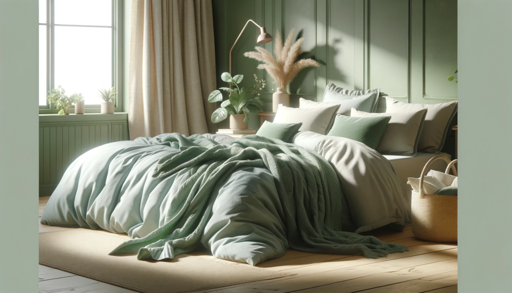 DALL·E 2024 01 25 19.06.20 Create a realistic high quality image of cozy bedding in a soft green color embodying tranquility and connection with nature. The image should refle 2024 年流行臥室裝潢風格與床單顏色，助您美化空間，提升生活品質
