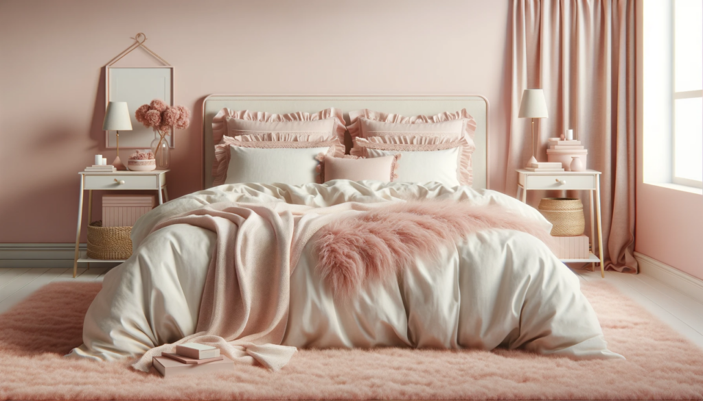 DALL·E 2024 01 25 19.06.33 Create a realistic high quality image of cozy bedding in a soft pink color representing sweetness romance and a gentle healing vibe. The image sho 2024 年流行臥室裝潢風格與床單顏色，助您美化空間，提升生活品質