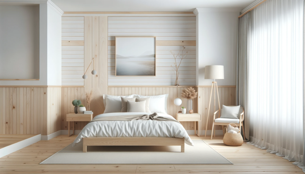 DALL·E 2024 01 25 19.08.36 Create a realistic high quality image of a bedroom decorated in Scandinavian style. The room should feature minimalist design natural materials like 2026 年流行臥室裝潢風格與床單顏色，助您美化空間，提升生活品質