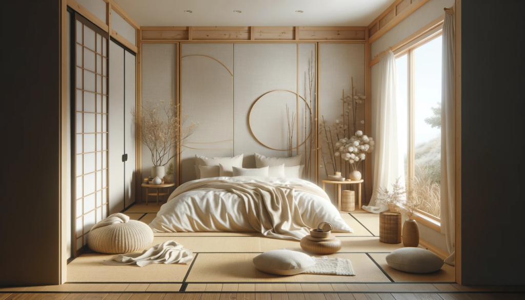 DALL·E 2024 01 25 19.08.44 Create a realistic high quality image of a bedroom decorated in Japanese style. The room should reflect the less is more philosophy with fine atten 2024 年流行臥室裝潢風格與床單顏色，助您美化空間，提升生活品質