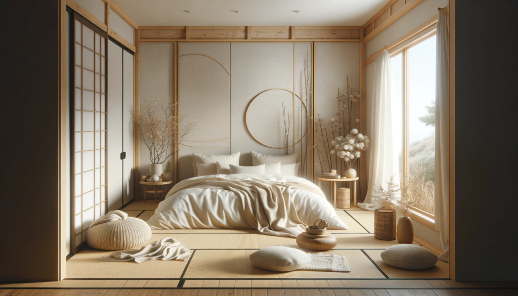 DALL·E 2024 01 25 19.08.44 Create a realistic high quality image of a bedroom decorated in Japanese style. The room should reflect the less is more philosophy with fine atten 2025 年流行臥室裝潢風格與床單顏色，助您美化空間，提升生活品質