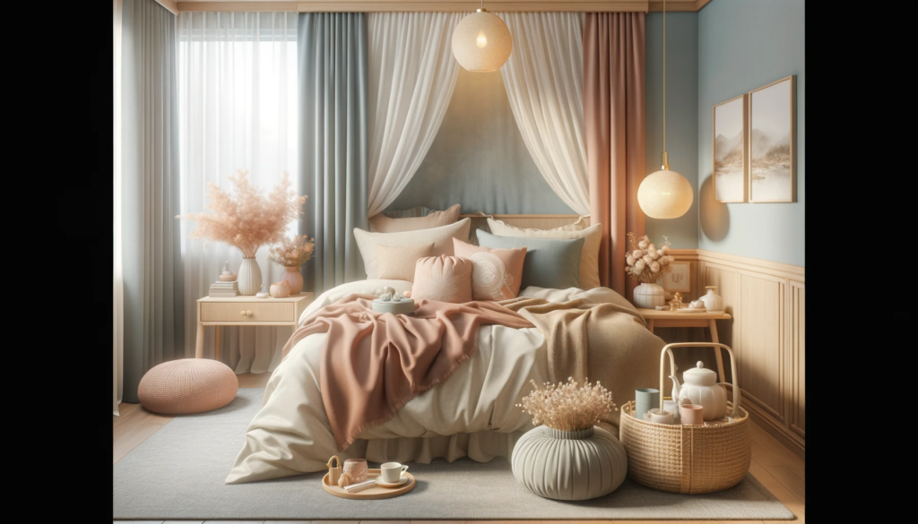 DALL·E 2024 01 25 19.09.00 Create a realistic high quality image of a bedroom decorated in Korean style. The room should feature a cozy and slightly romantic atmosphere with mi 2024 年流行臥室裝潢風格與床單顏色，助您美化空間，提升生活品質