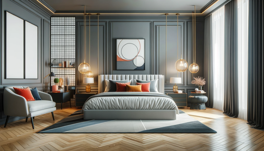 DALL·E 2024 01 25 19.09.24 Create a realistic high quality image of a bedroom decorated in modern style. The room should feature a sleek fashionable design with streamlined fu 2024 年流行臥室裝潢風格與床單顏色，助您美化空間，提升生活品質