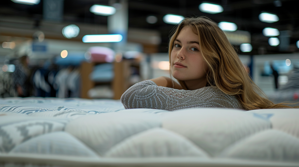 cb23 a young woman is shopping for a suitable mattress in a loc da2f395e 6197 438e a4dc a1eb932f47c0 板橋床墊推薦指南 | 試躺前必看的 6 大床墊推薦品牌