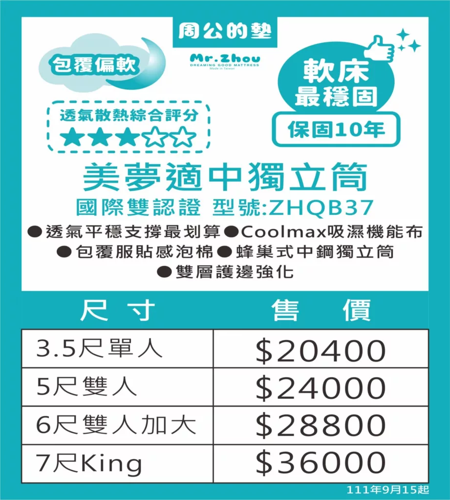 美夢適中 1 【床墊推薦】預算 2 萬到 5 萬的雙人床墊怎麼選?周公的墊價格懶人包
